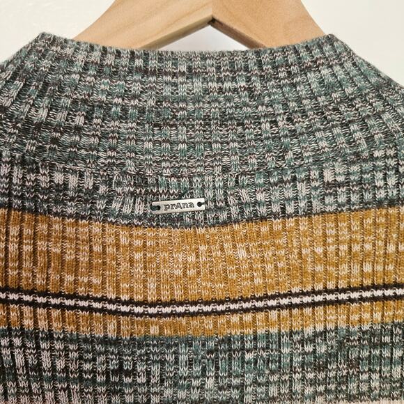Prana Acadia Sweater Ribbed Stripe Mock Neck L Tan‎ Green Ivory - Picture 6 of 6